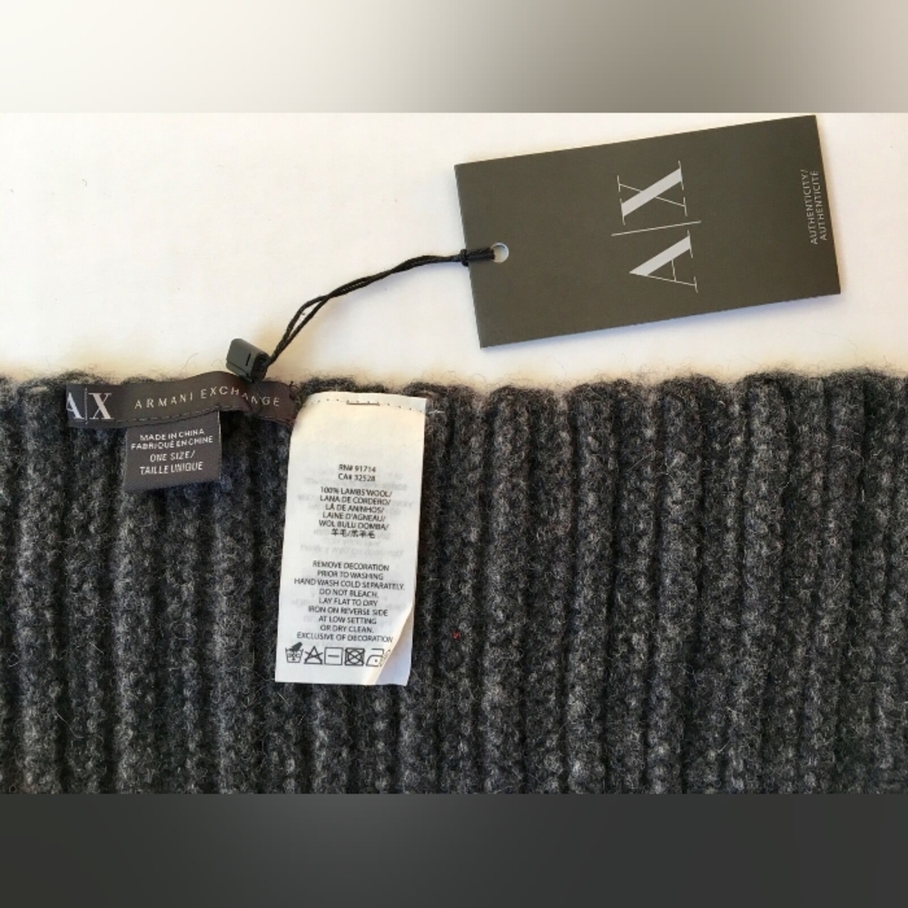 $98 New Armani Exchange A|X Extra Long Scarf Gray 100% Lambswool - Picture 4 of 8